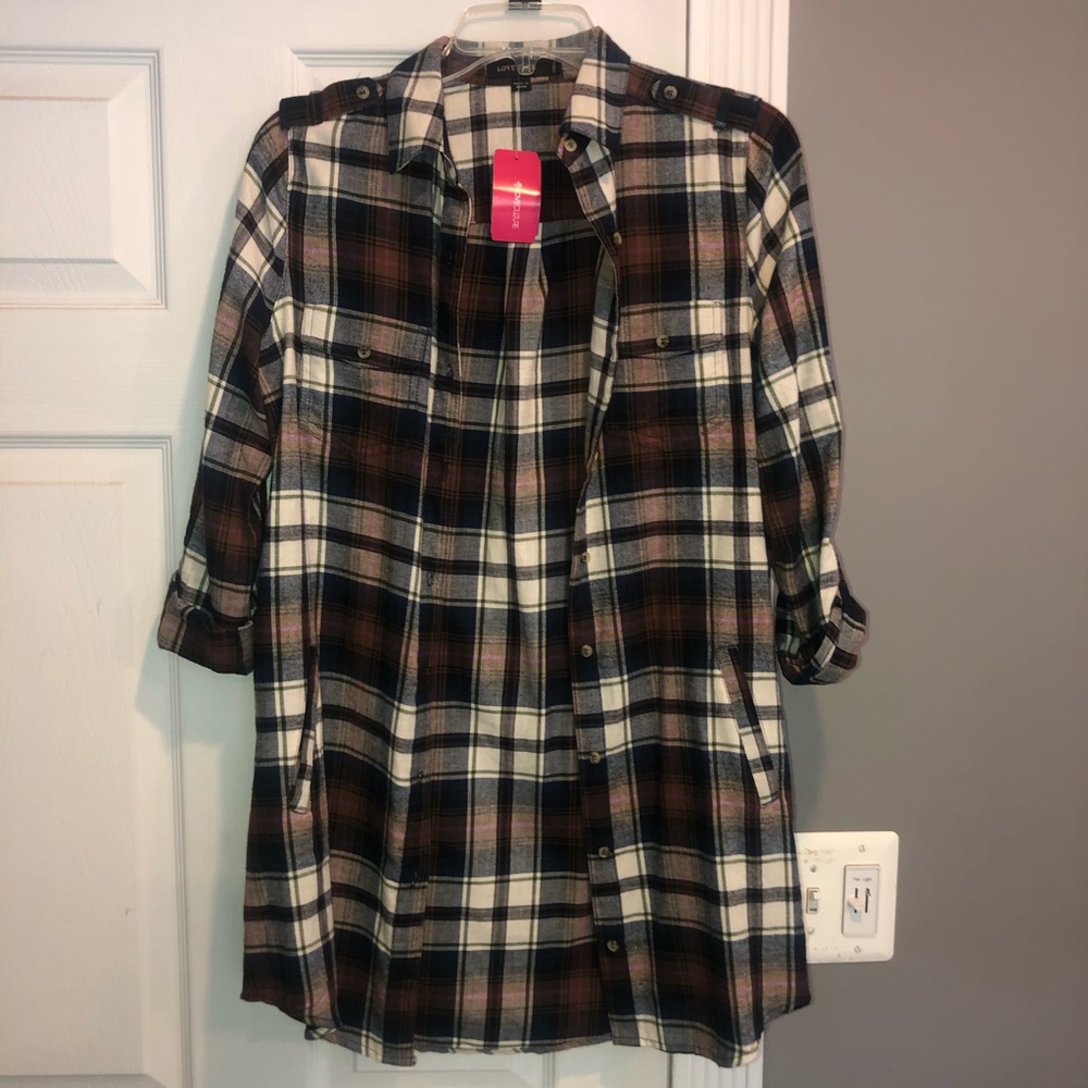 Plaid Tunic Shirt with Belt